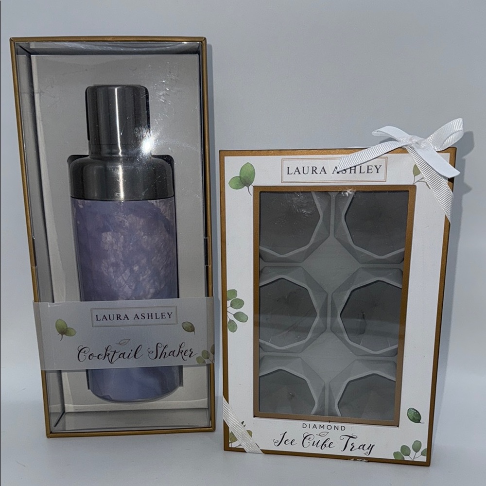 Laura Ashley Lilac Cocktail Shaker and Diamond Ice Cube Tray Set of 2